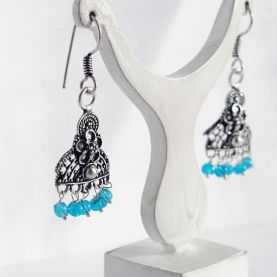 Indian earrings blue pearls